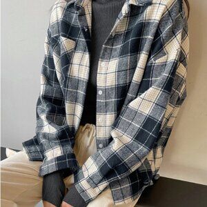 DAZY Loose Casual Brushed Cardigan Top Jacket Long Sleeve Shirt Plaid